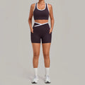Gym Workout Clothes Women's Tight Vest Straight Pocket Shorts Yoga Sets Contrasting Splicing Outdoor Sports Running Fitness Suit