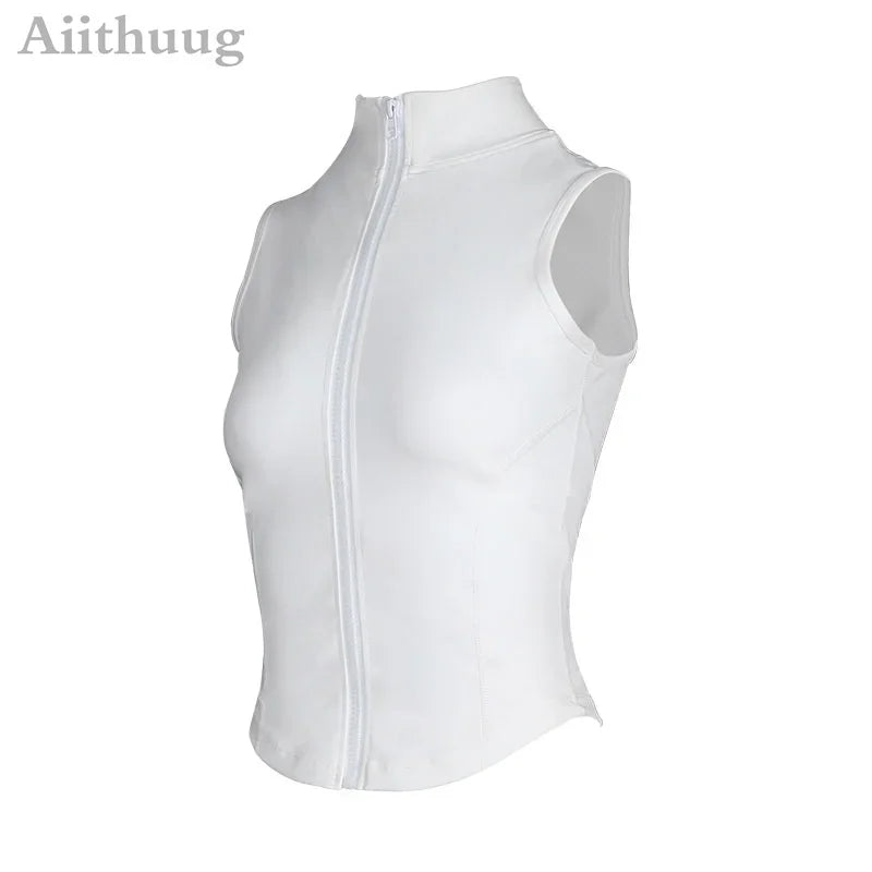 Women's Zip-Up Sleeveless Sports Vest - Running & Yoga