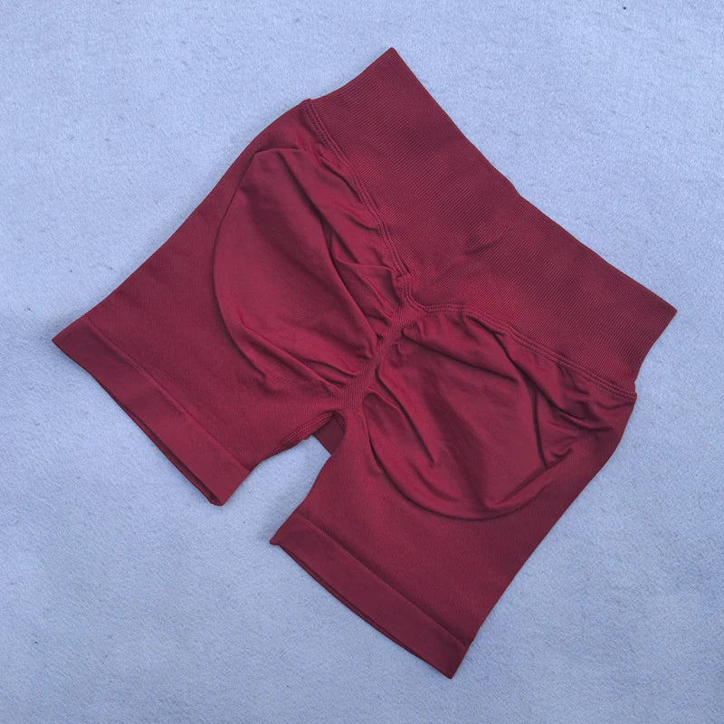 Seamless Ribbed Waistband Sports Shorts - Yoga & Fitness