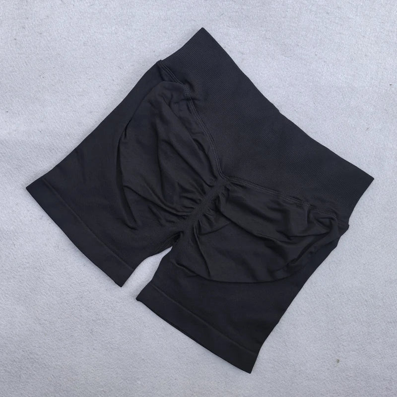 Seamless Ribbed Waistband Sports Shorts - Yoga & Fitness