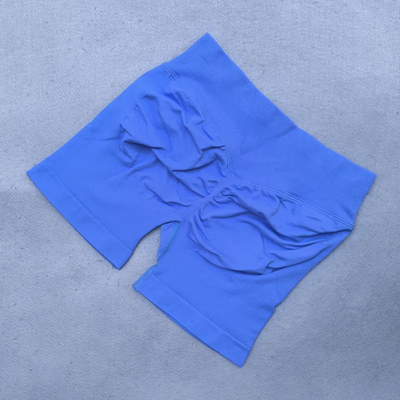 Seamless Ribbed Waistband Sports Shorts - Yoga & Fitness