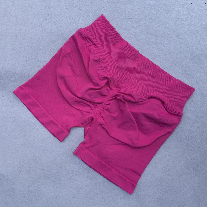 Seamless Ribbed Waistband Sports Shorts - Yoga & Fitness