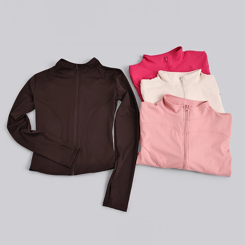 Women's Stand Collar Yoga Jacket Zip Up Thumb Hole Lightweight Cycling Jacket for Hiking Jogging&Daily Wear Fashion Fit Slimming