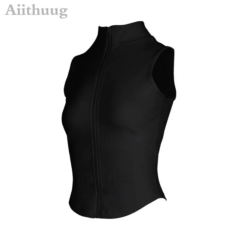 Women's Zip-Up Sleeveless Sports Vest - Running & Yoga