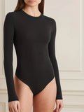 O Neck Long Sleeve Solid Color Sexy Bodysuit Slim Fit Bodycon Bodies Casual One-Piece Black Lady Streetwear Bodysuits