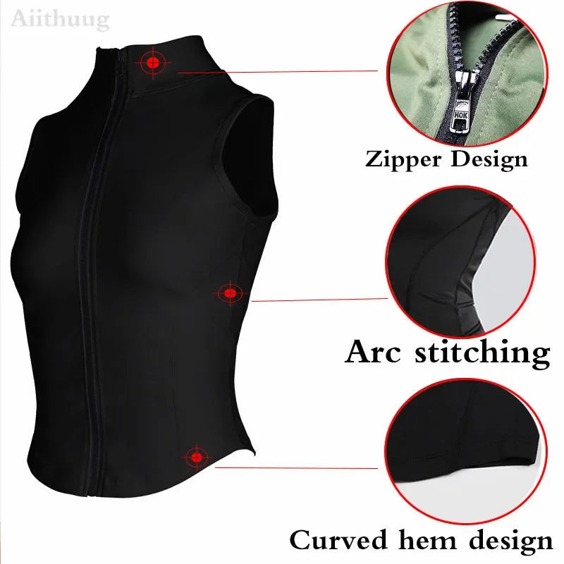 Women's Zip-Up Sleeveless Sports Vest - Running & Yoga