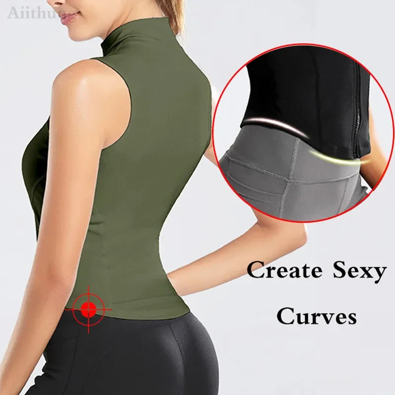 Women's Zip-Up Sleeveless Sports Vest - Running & Yoga