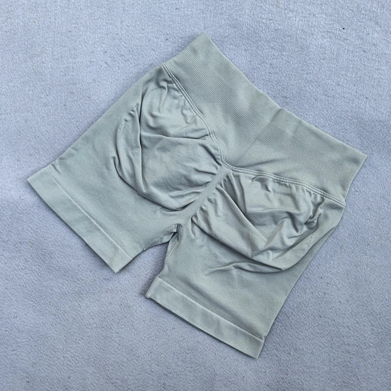 Seamless Ribbed Waistband Sports Shorts - Yoga & Fitness