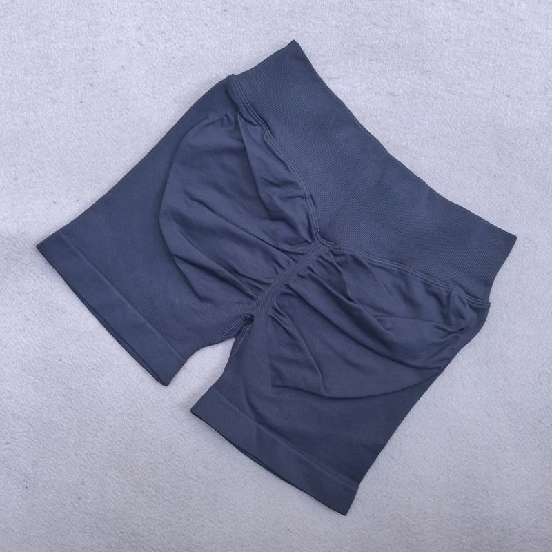 Seamless Ribbed Waistband Sports Shorts - Yoga & Fitness