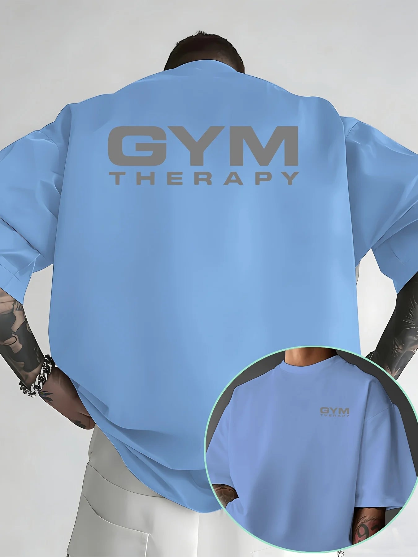 "Gym Therapy" Minimalist Print on Premium 100% Cotton Mens T Shirt Perfect for Summer Workout & Casual Street Style