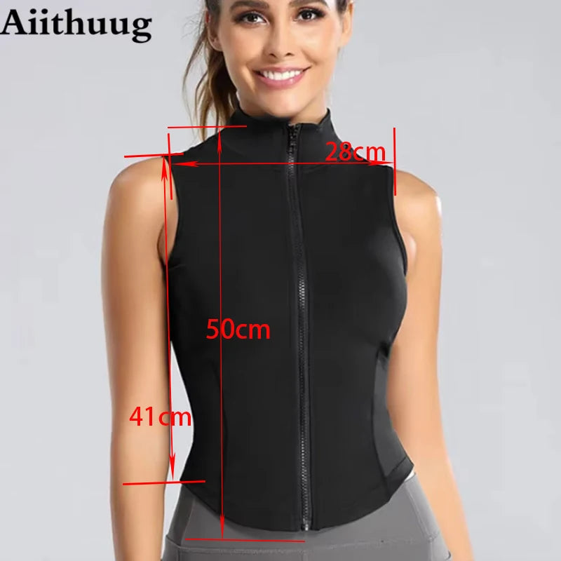 Women's Zip-Up Sleeveless Sports Vest - Running & Yoga