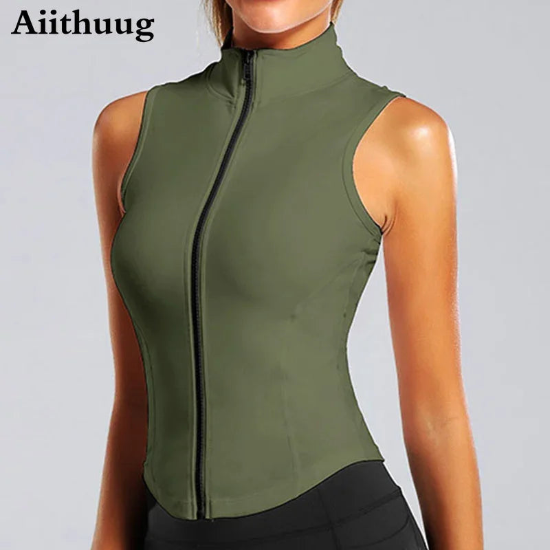 Women's Zip-Up Sleeveless Sports Vest - Running & Yoga