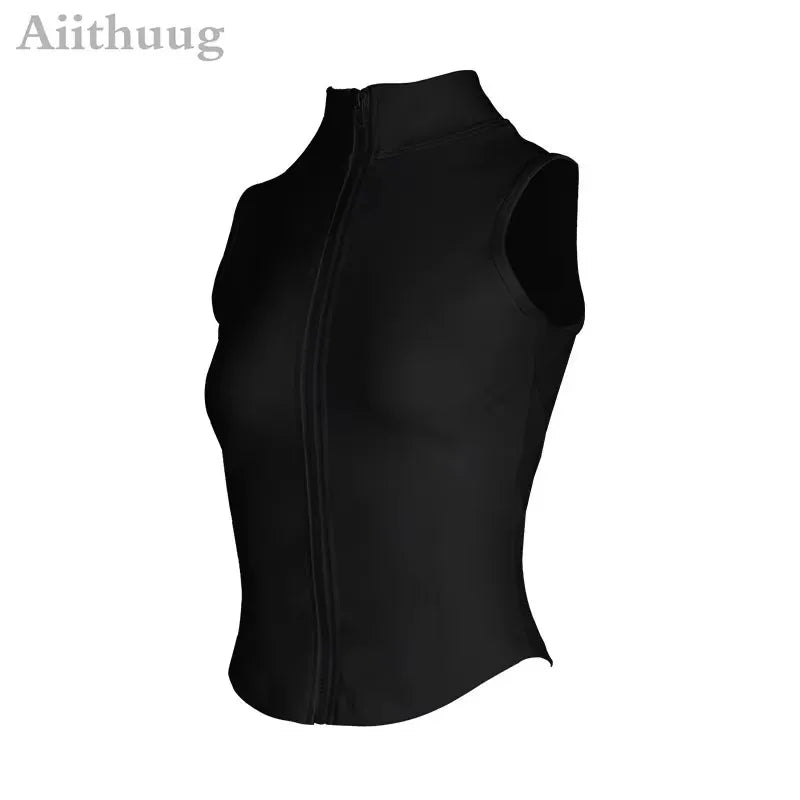 Women's Zip-Up Sleeveless Sports Vest - Running & Yoga